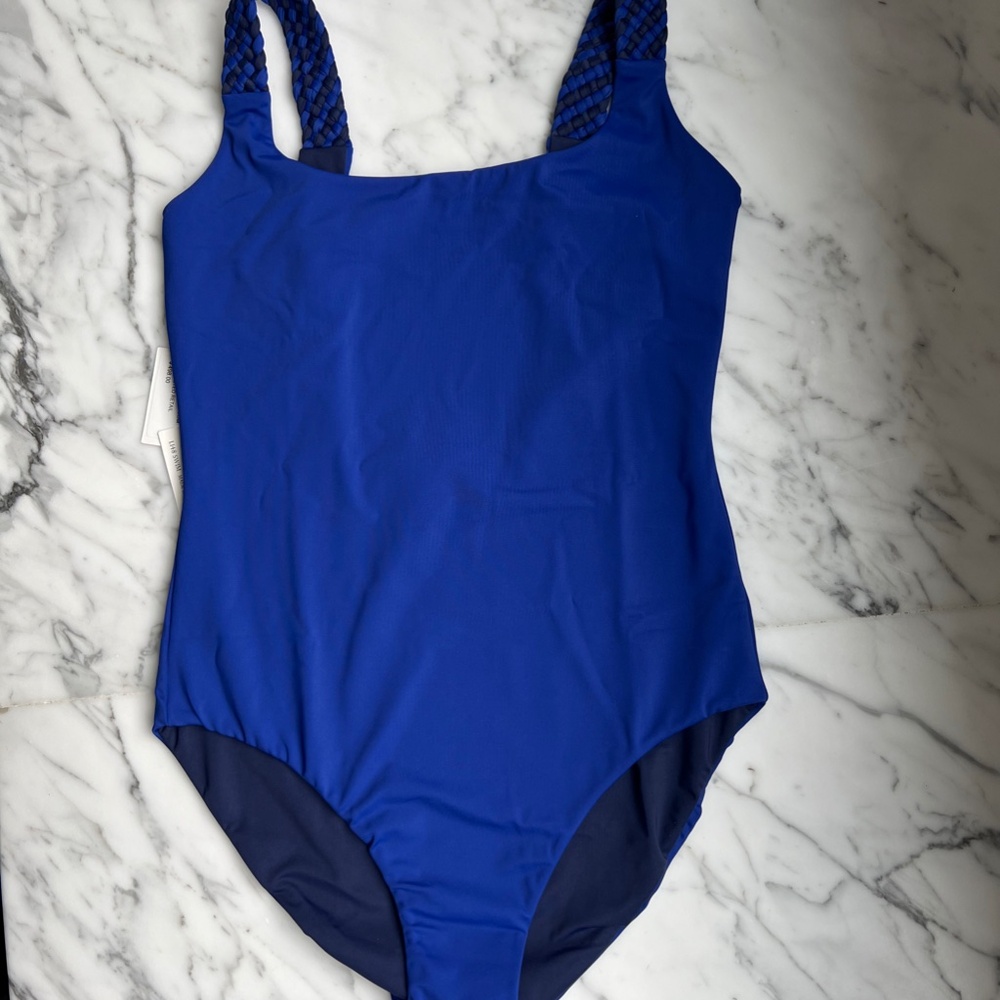 LAFAYETTE 148 Braided Strap Reversible One-piece Swimsuit In Lapis Blue, XS, NEW